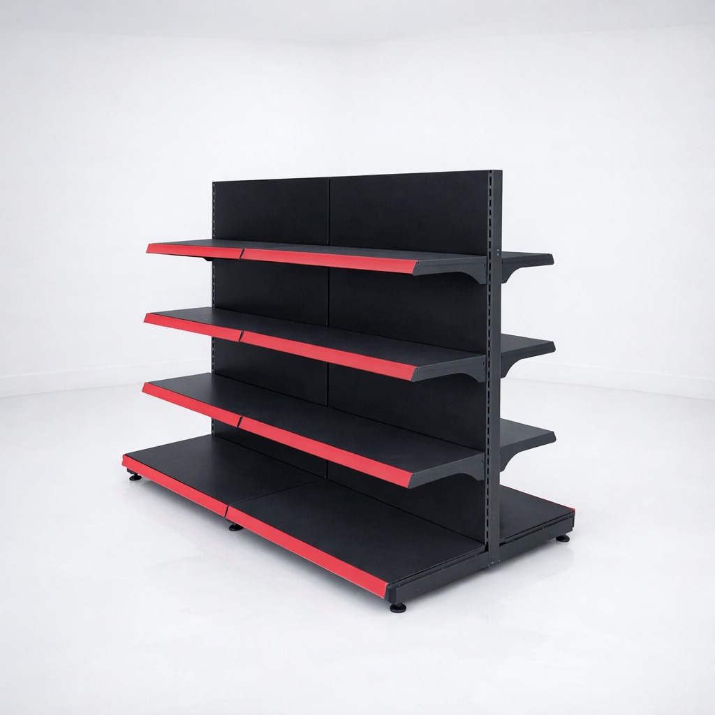 Orta Reyon Market Rafı 150x97 cm – 3+1 Katlı Çift Taraflı Market Raf Sistemi